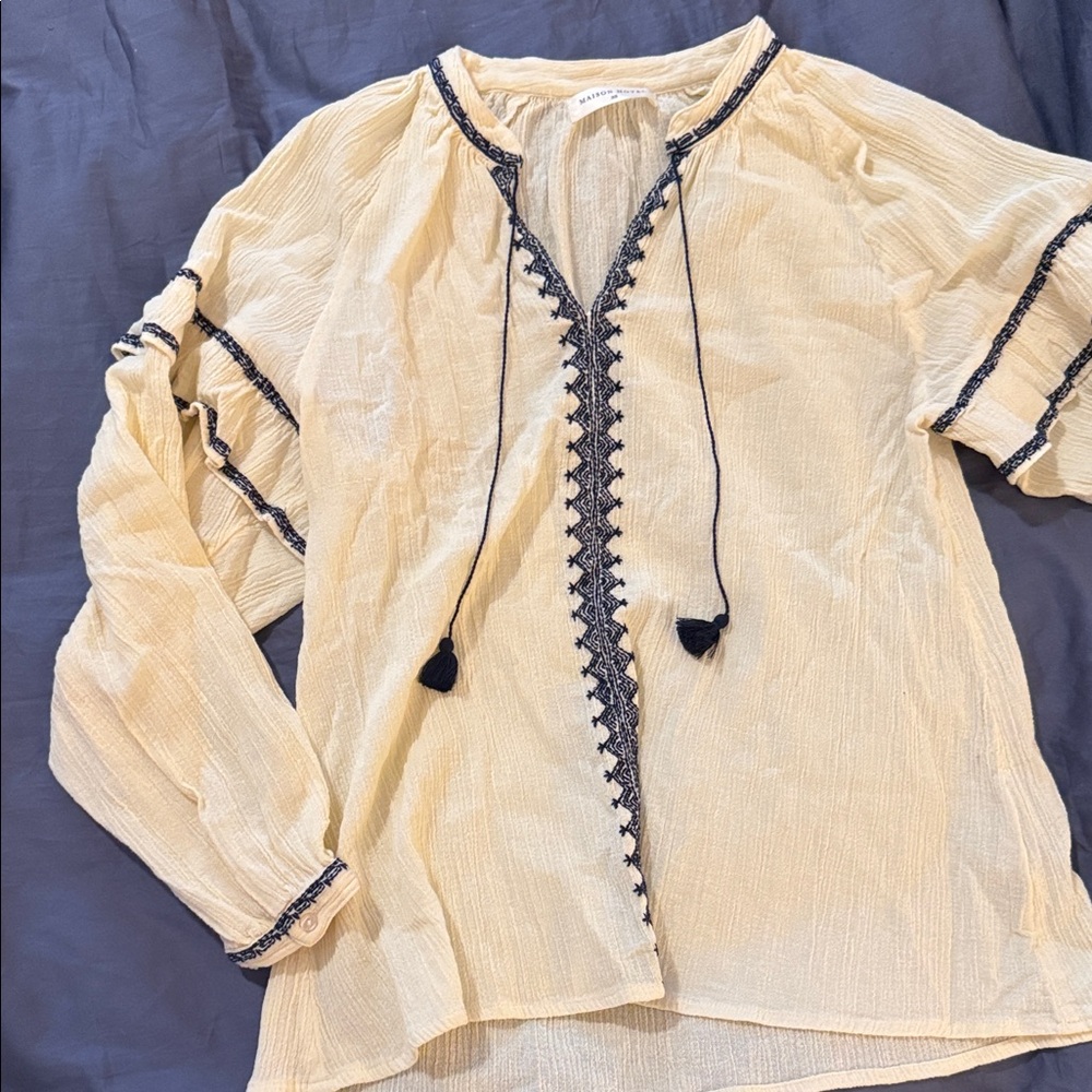 Maison Hotel Women’s Gauze Cream and Black Boho Top